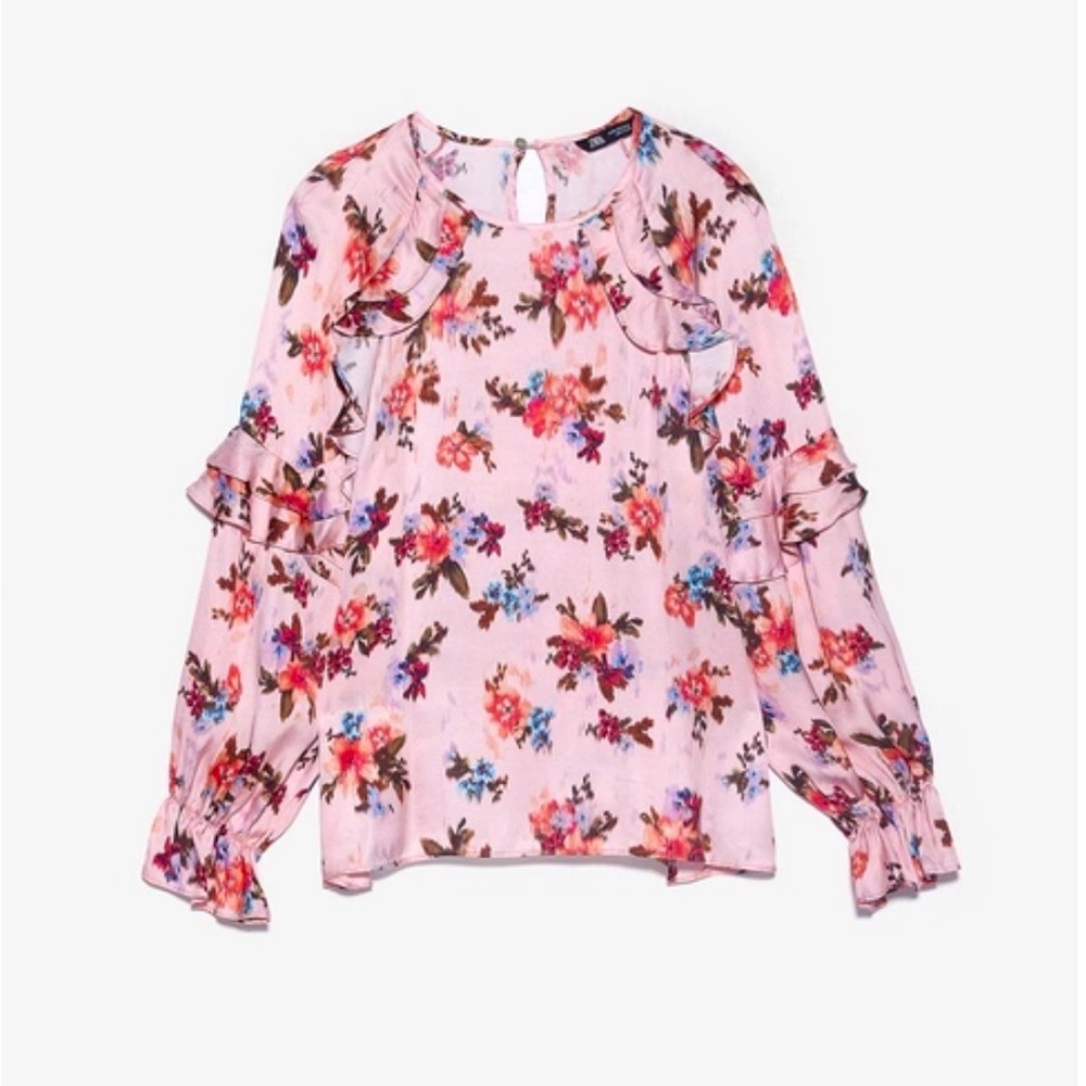 Zara Floral Ruffle Long Sleeve Blouse